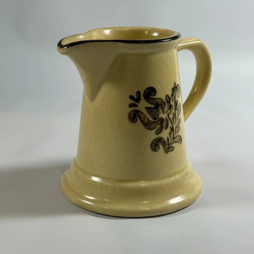 VTG Pfaltzgraff Village‎ Small Creamer Pitcher Tan Brown Floral Farmhouse Decor